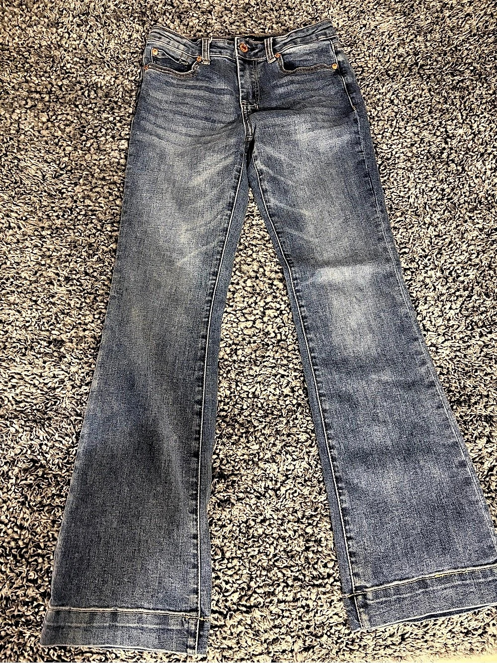7 for All Mankind Mini Mojo Distress Flare Leg Jeans Blue. Girls size 14